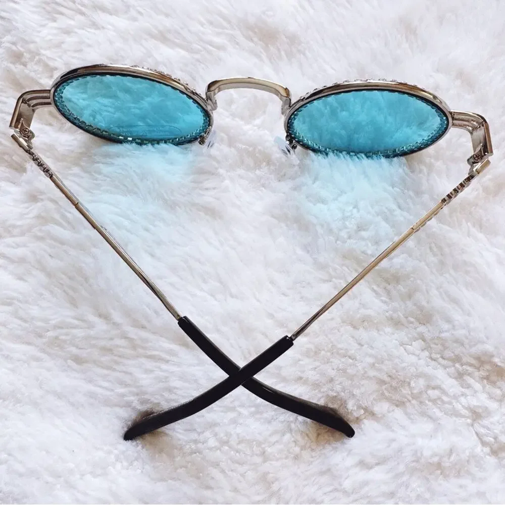 Kate Clear Blue Round Sunglasses
